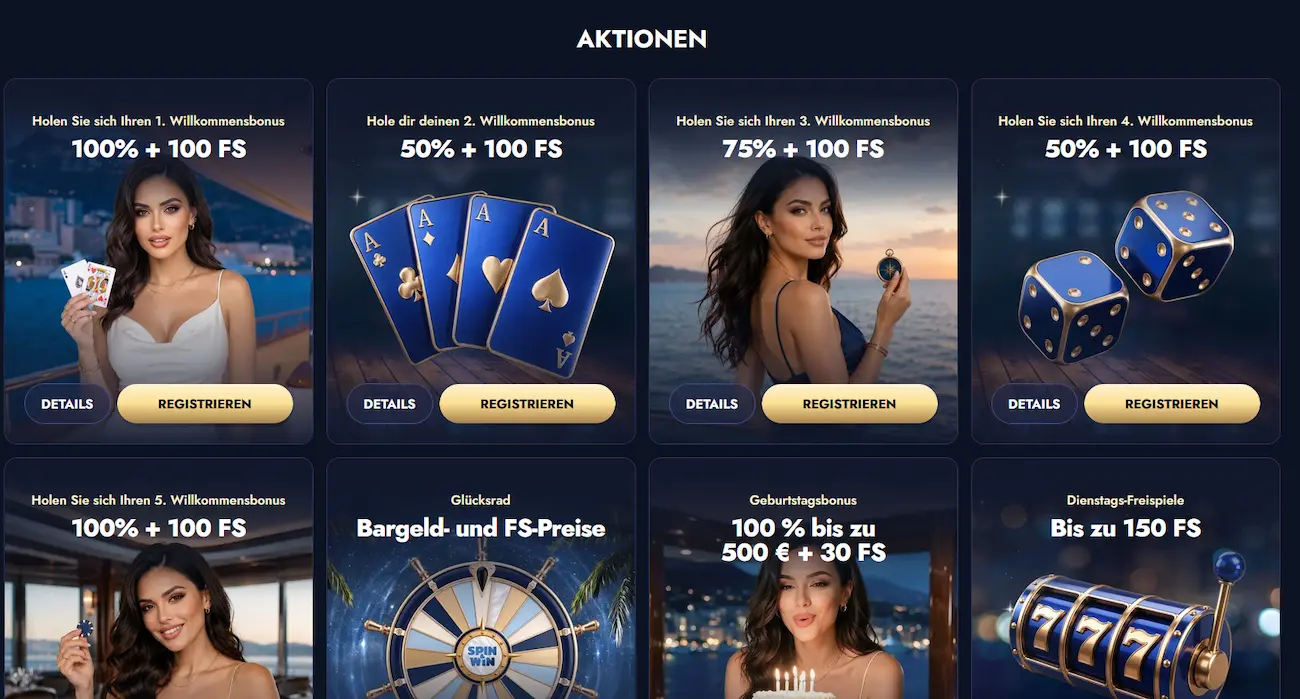 Übersicht der Aktionen und Willkommensboni bei Crusino Casino