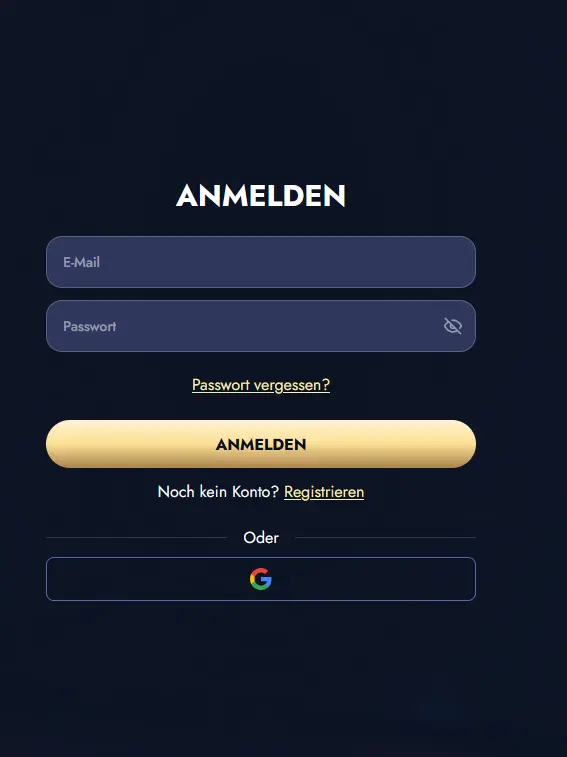 Login-Formular von Crusino Casino mit E-Mail und Passwort
