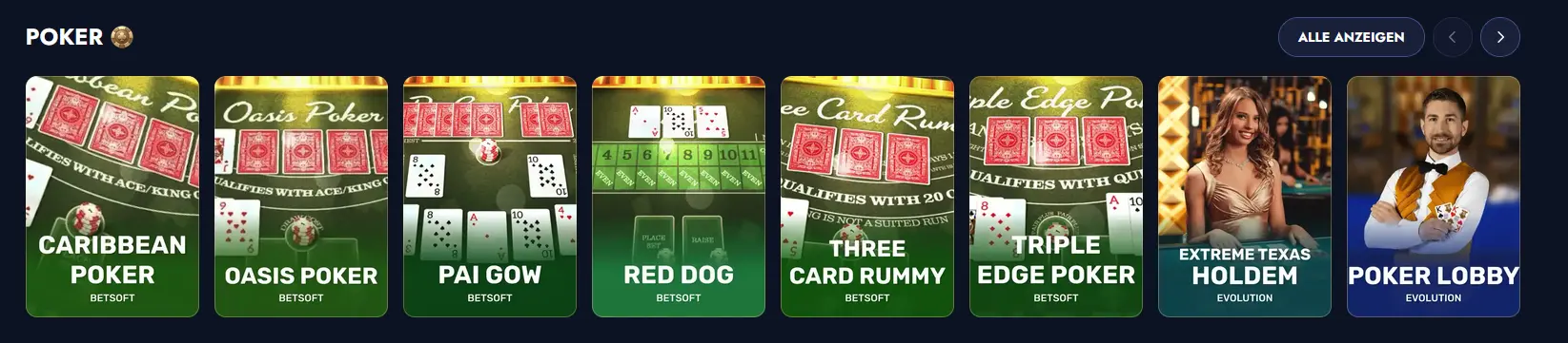 Casino Hold'em Pokertisch im Live Casino von Crusino